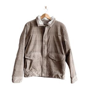 Billabong Mens Sherpa Lined Corduroy Plaid Trucker Jacket Beige Size Large